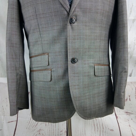 Edge By WD N.Y. Slim Fit Brown Glen Suit Blazer Sp - Picture 5 of 13